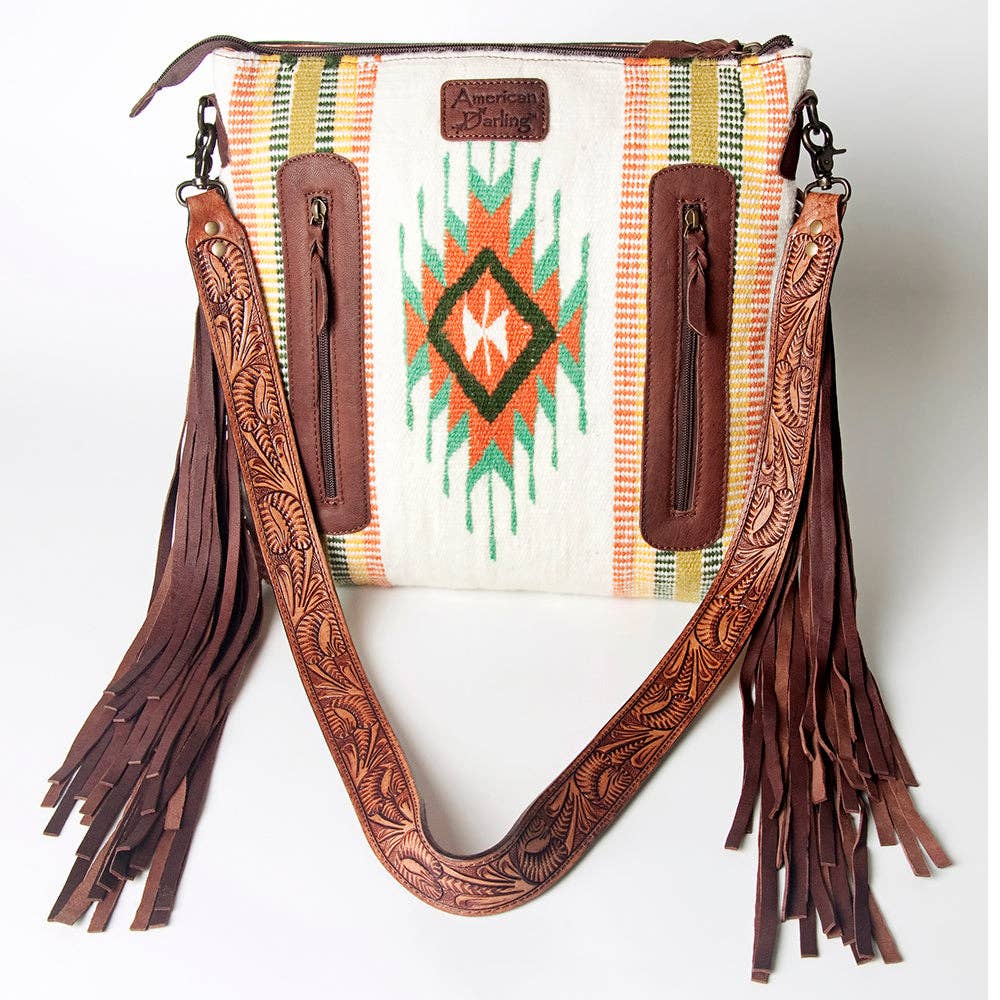 Fringe Tooled Leather Crossbody Bag