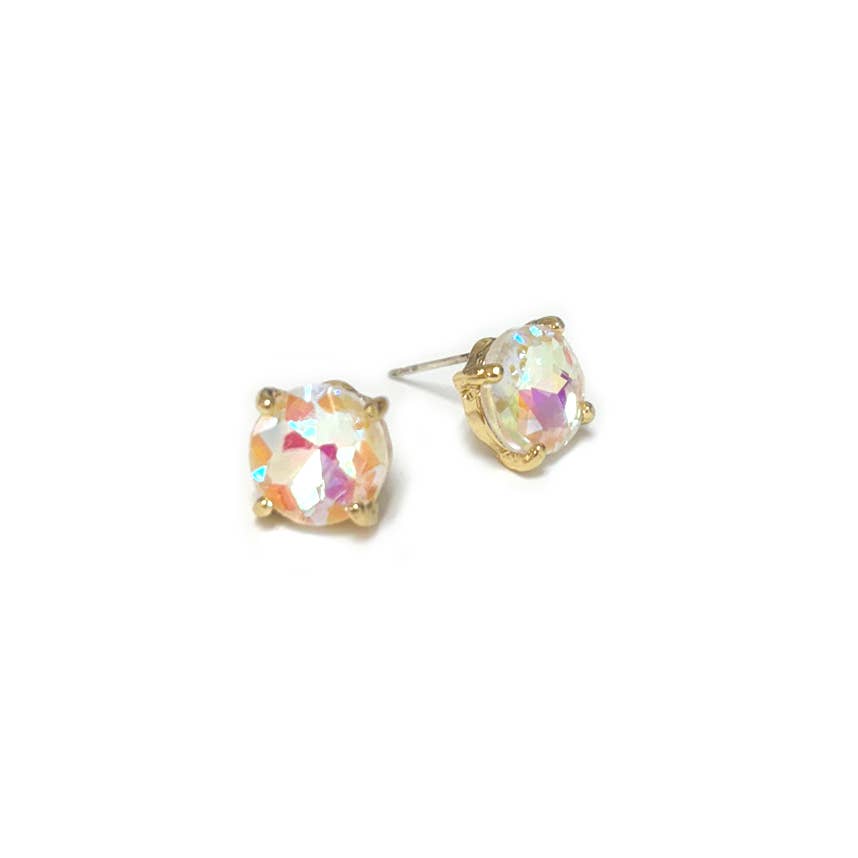 Sterling Silver S925 Post Round Glass Stud Earrings 10mm