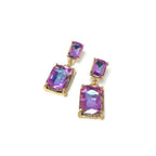 Midi Size Rectangle Linked Crystal Glass Dangle Earrings