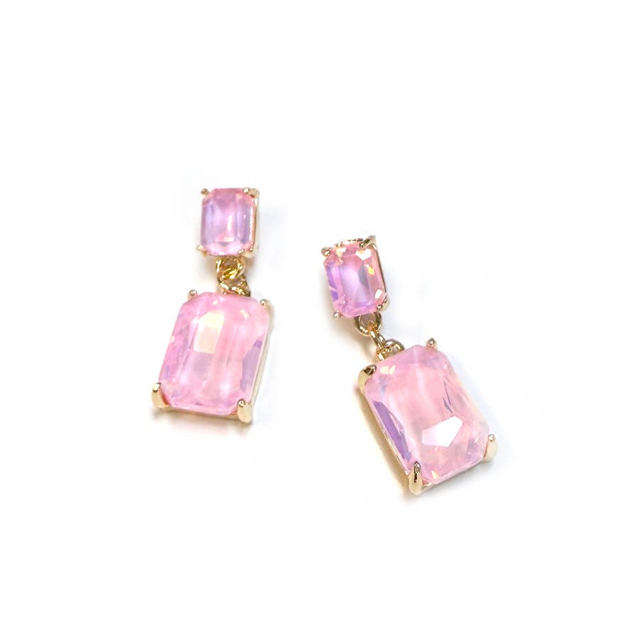 Midi Size Rectangle Linked Crystal Glass Dangle Earrings
