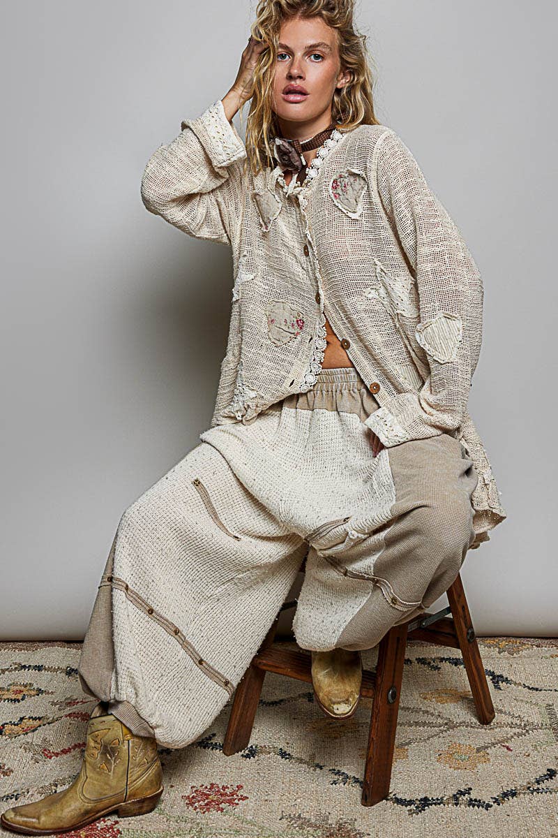 Floral Heart + Star Appliqué Lace Trim Cardigan