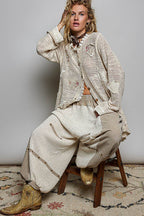 Floral Heart + Star Appliqué Lace Trim Cardigan