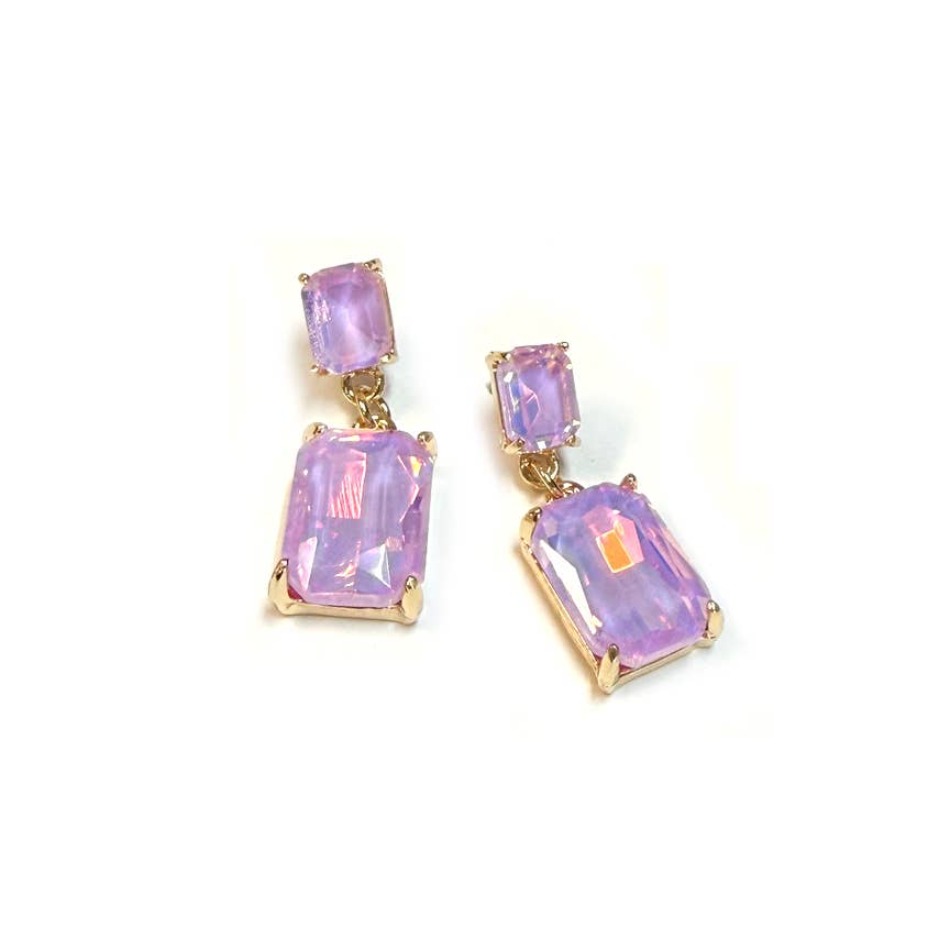 Midi Size Rectangle Linked Crystal Glass Dangle Earrings