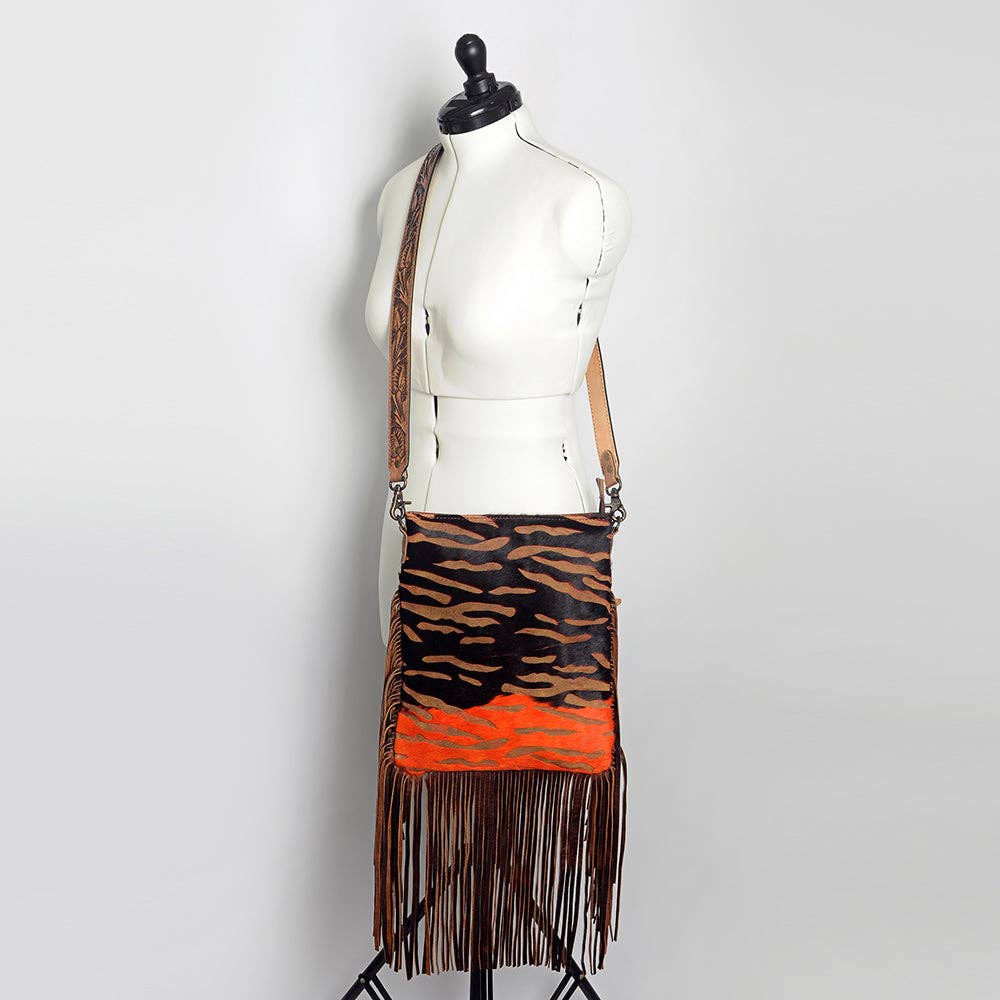 Faye Tiger Stripe Hide Leather Tooled Bag