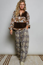POL French Terry Raw-Edge Trim Patchwork Textured Knit Top