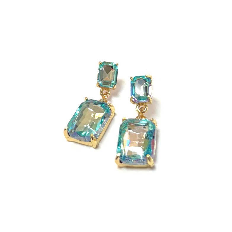 Midi Size Rectangle Linked Crystal Glass Dangle Earrings