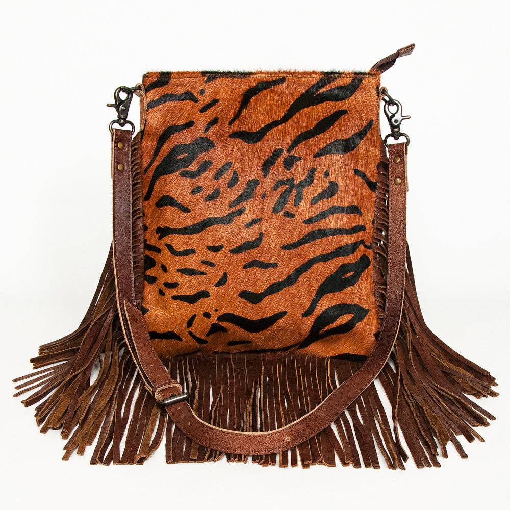 Faye Tiger Stripe Hide Leather Tooled Bag