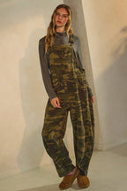 Camo Denim Barrel Overalls Jumpsuit