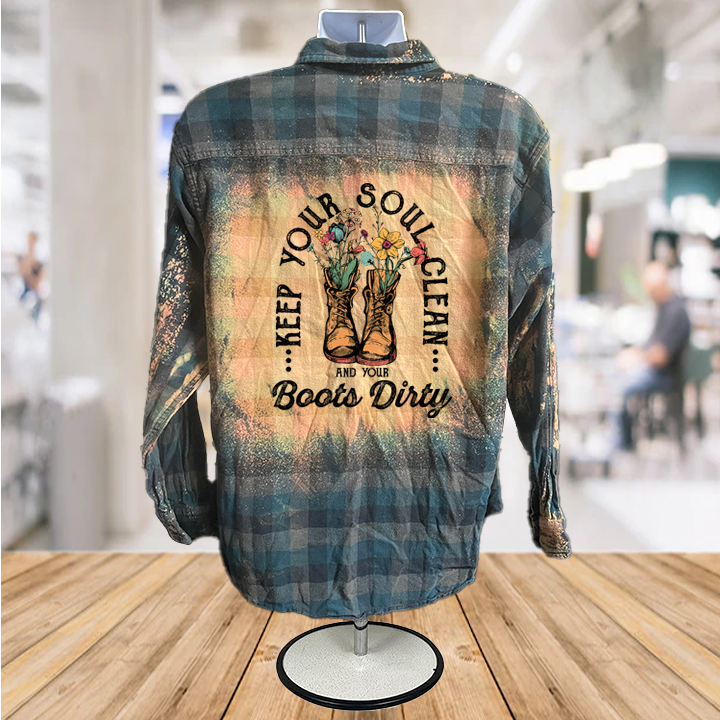 Keep Your Boots Dirty & Your Soul Clean Bleached Button Down