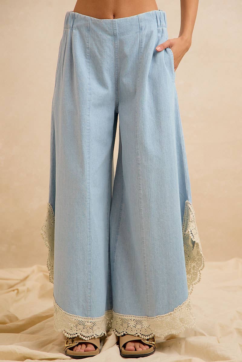 Crochet Trim Tulip Wide Leg Jeans