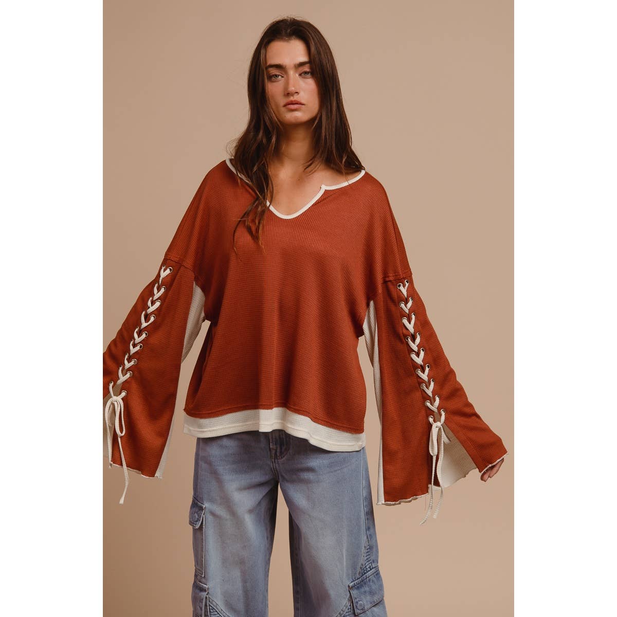 Laced Arm Boho Bell Sleeve Top