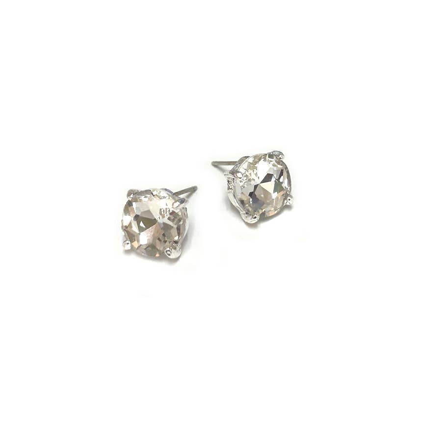 Sterling Silver S925 Post Round Glass Stud Earrings 10mm