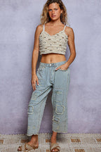 High Rise Ankle Length Distressed Pinstripe Jeans