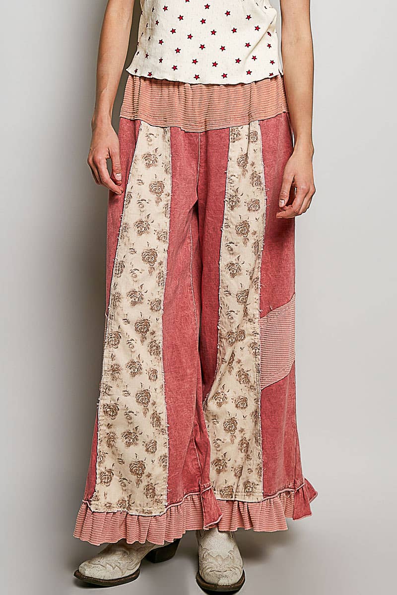 French Terry Ruffle Hem Straight-Leg Pants