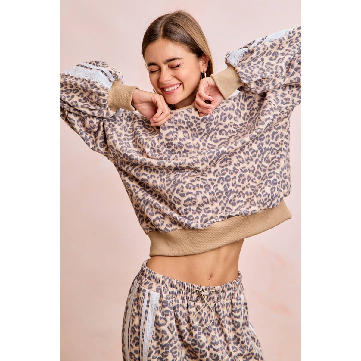 Leopard Lace Stripe Sweatshirt