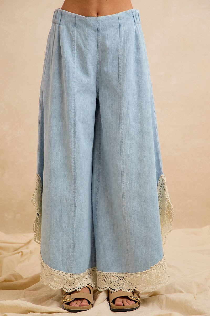 Crochet Trim Tulip Wide Leg Jeans