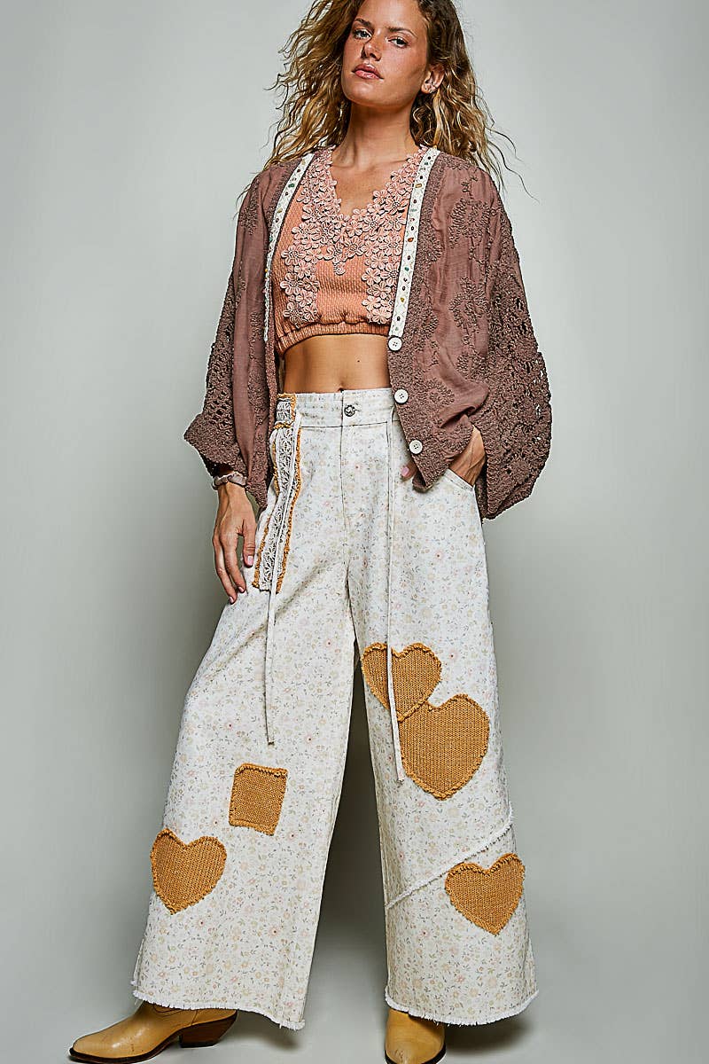 Floral Embroidered Contrast Chenille Crochet Cardigan Top