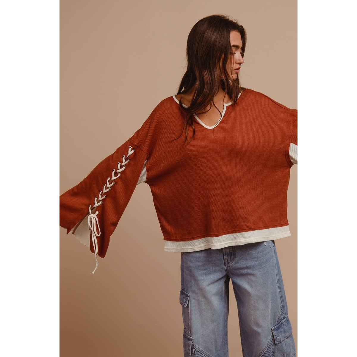 Laced Arm Boho Bell Sleeve Top