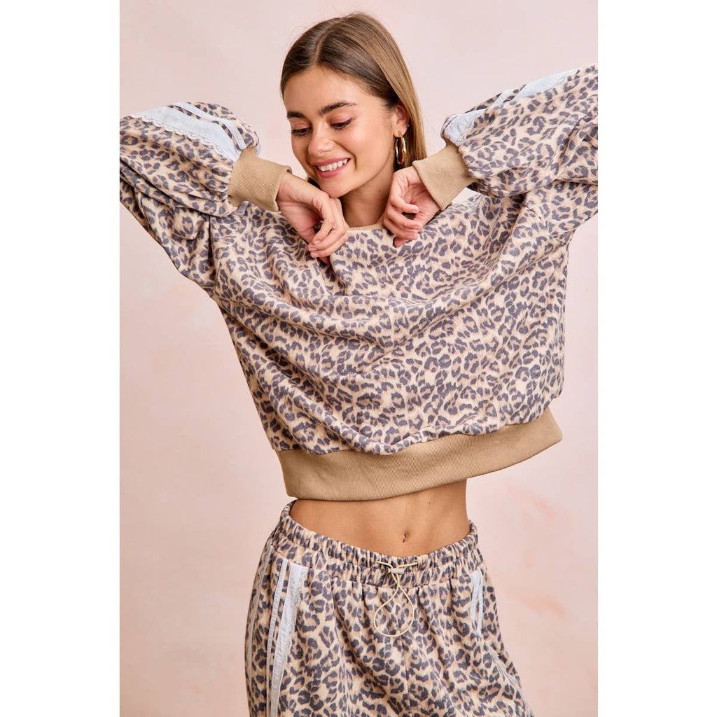 Leopard Lace Stripe Sweatshirt