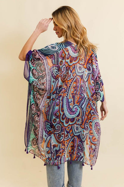 Paisley Print Open Front Kimono