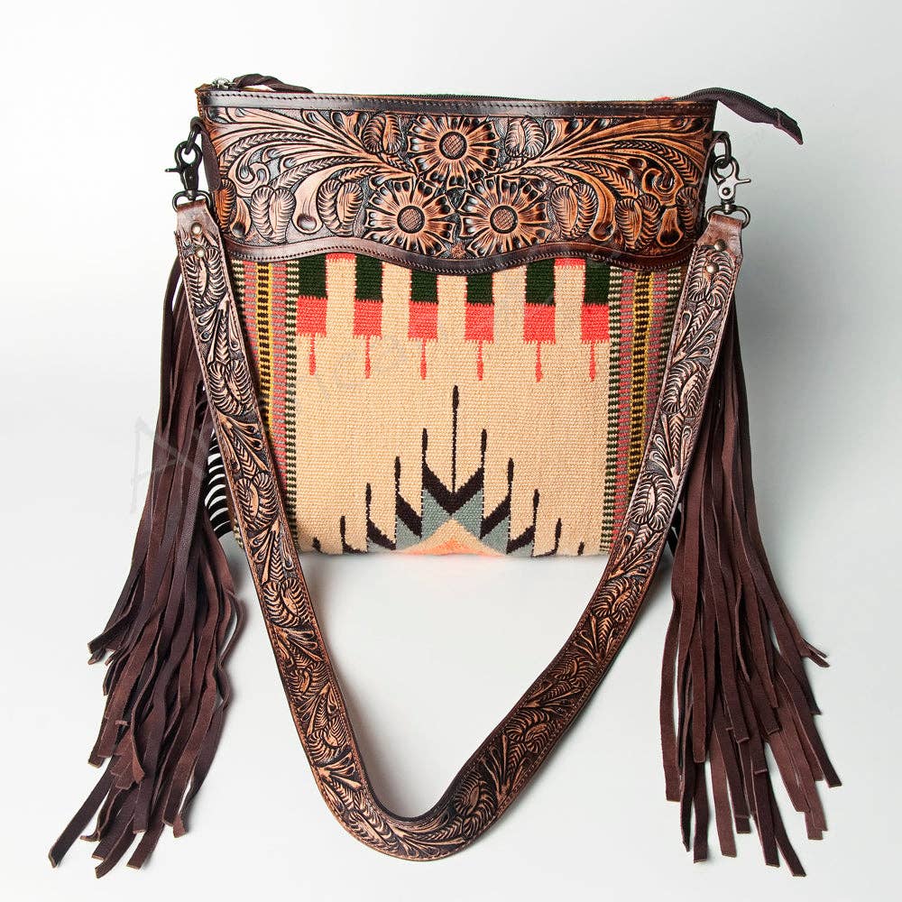 Tooled + Blanket Crossbody Fringed Handbag