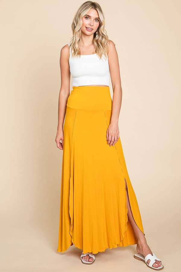 High Low Surplice Bouncy Maxi Skirt