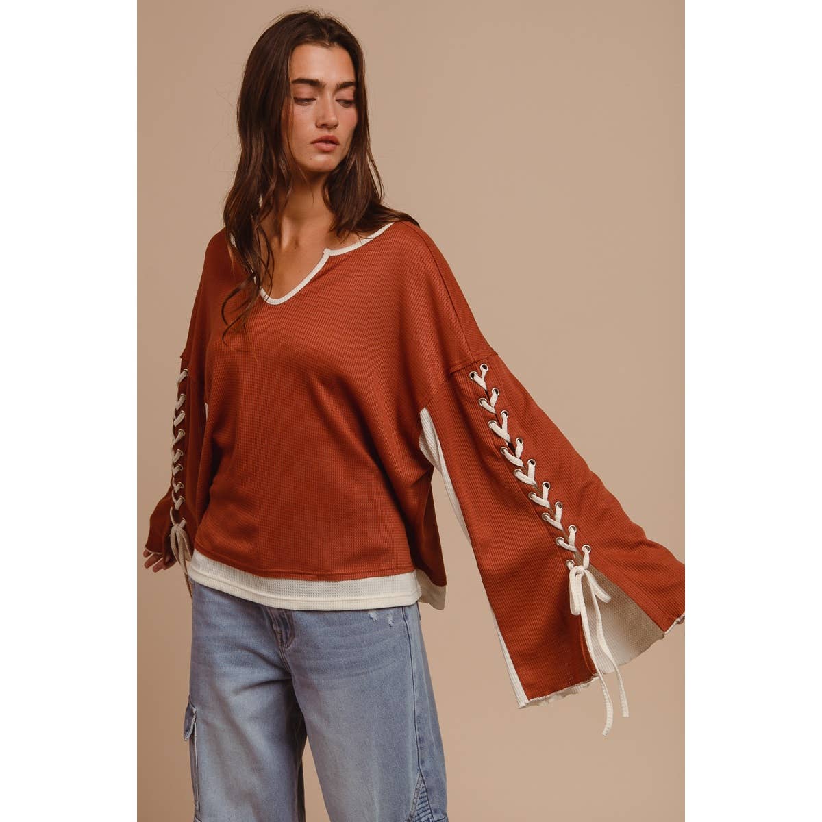 Laced Arm Boho Bell Sleeve Top