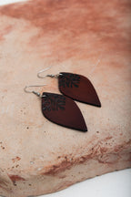 Engraved Leaf Leather Earrings Jewelry Brown