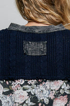 POL French Terry Raw-Edge Trim Patchwork Textured Knit Top