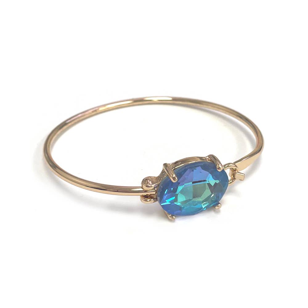 Crystal Oval Stone Cuff Metal Bangle
