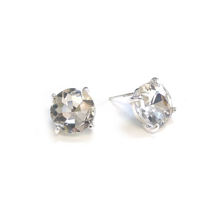 Sterling Silver S925 Post 12mm Round Glass Stud Earrings