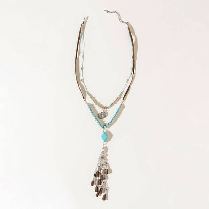 Two Moons Boho Fringe Necklace in Mesa Blue