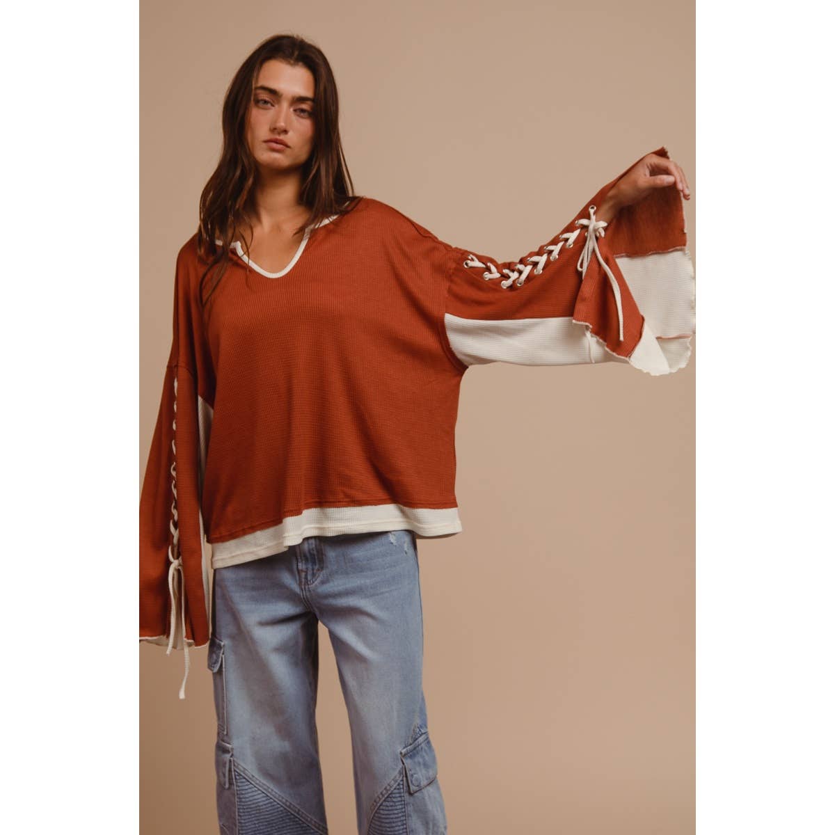 Laced Arm Boho Bell Sleeve Top