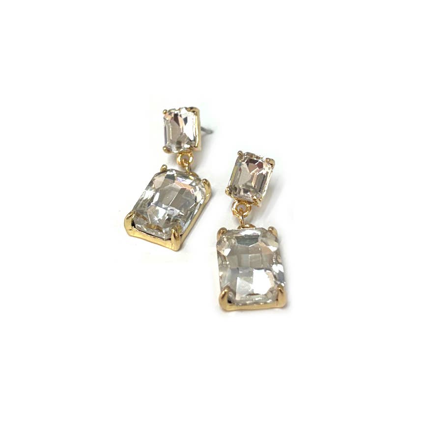 Midi Size Rectangle Linked Crystal Glass Dangle Earrings