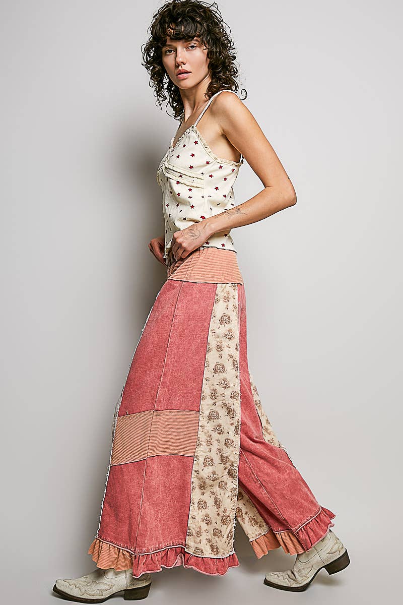 French Terry Ruffle Hem Straight-Leg Pants