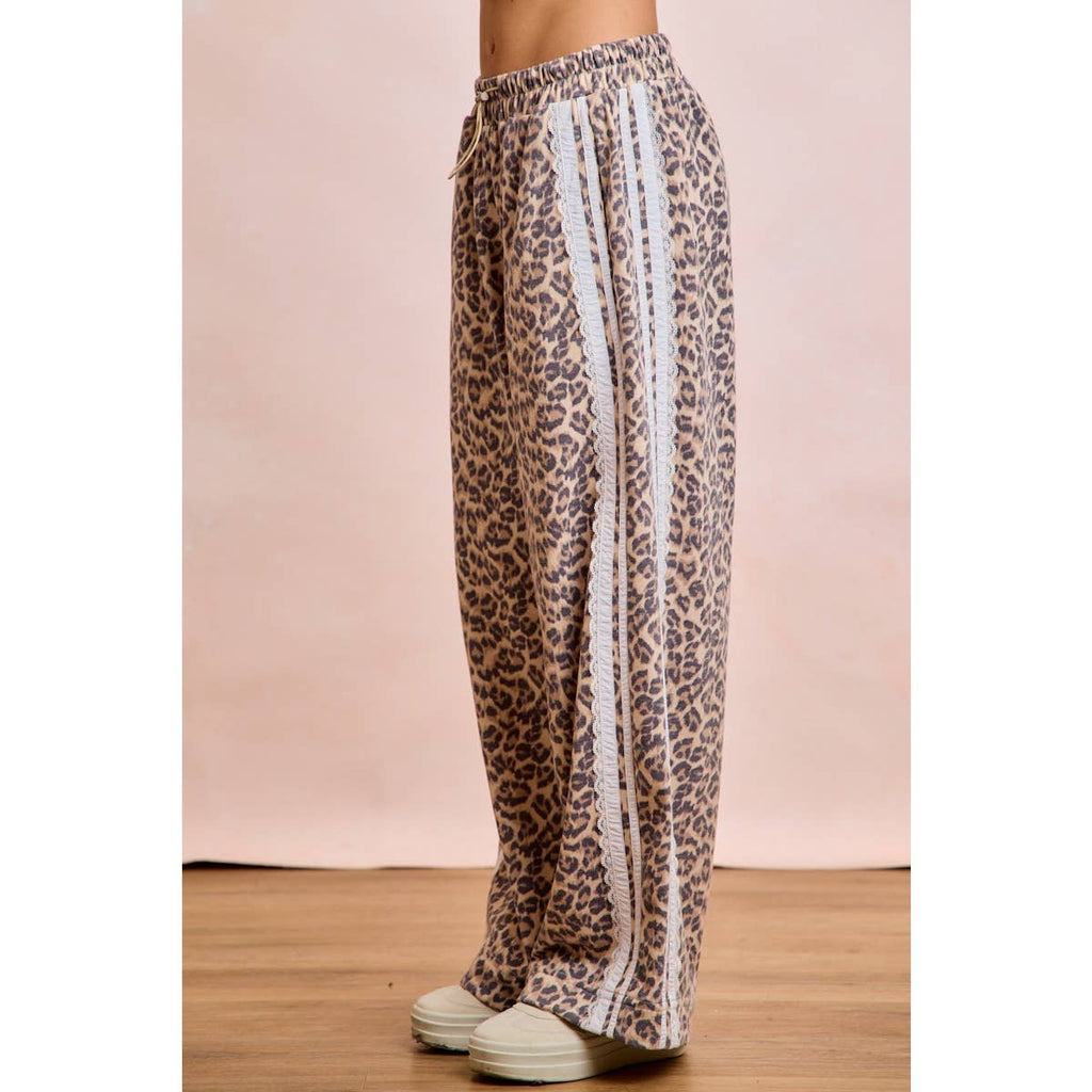 Leopard Lace Stripe Sweat Pants