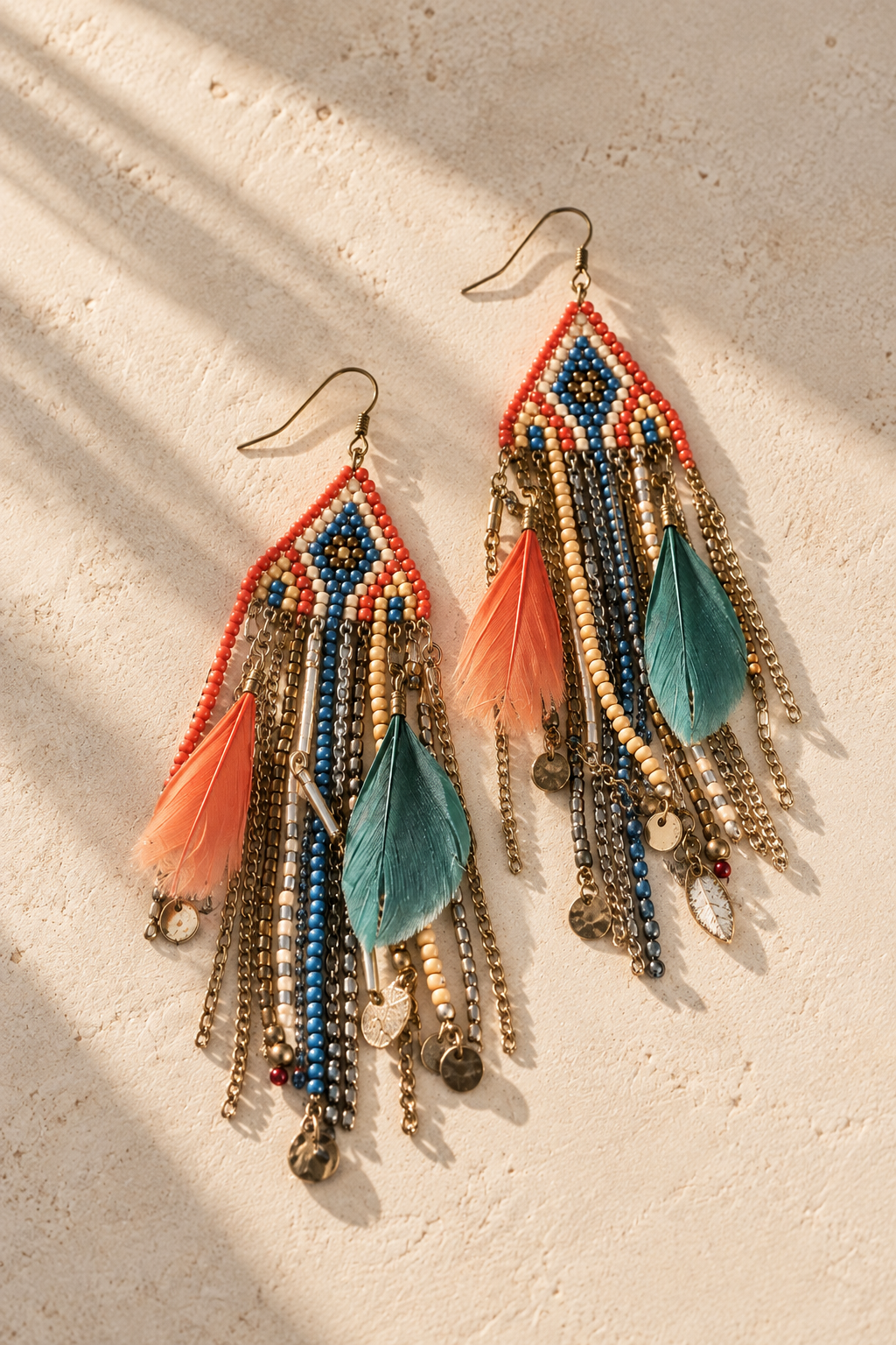 Feather & Beads Boho Earrings