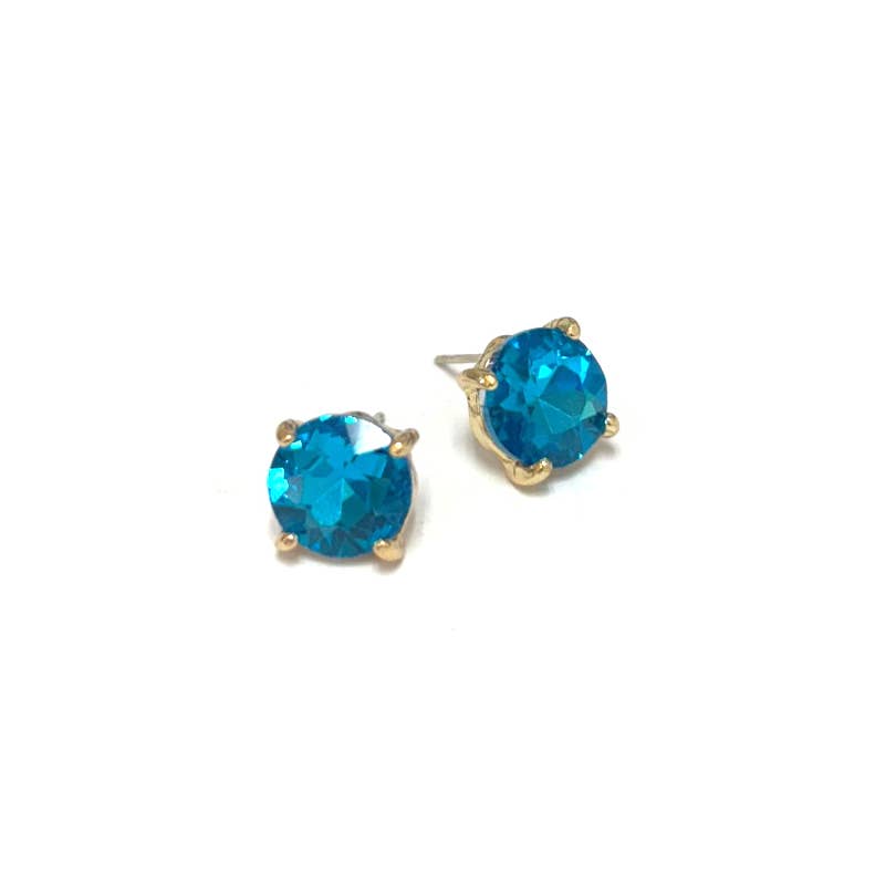 Sterling Silver S925 Post Round Glass Stud Earrings 10mm