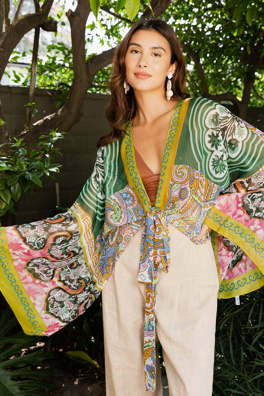 Free Spirit Boho Tie Front Wrap w/ Armholes Kimono