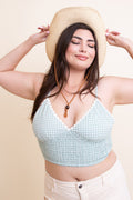 Gingham Smocked Bralette Plus Size Sage