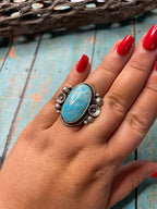 Old Pawn Handcrafted Sterling Silver & Turquoise Ring Size 9