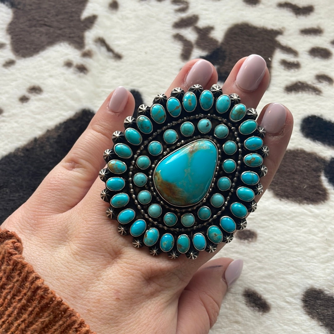 Handcrafted Sterling Silver & Turquoise Ring Size 8 Signed
