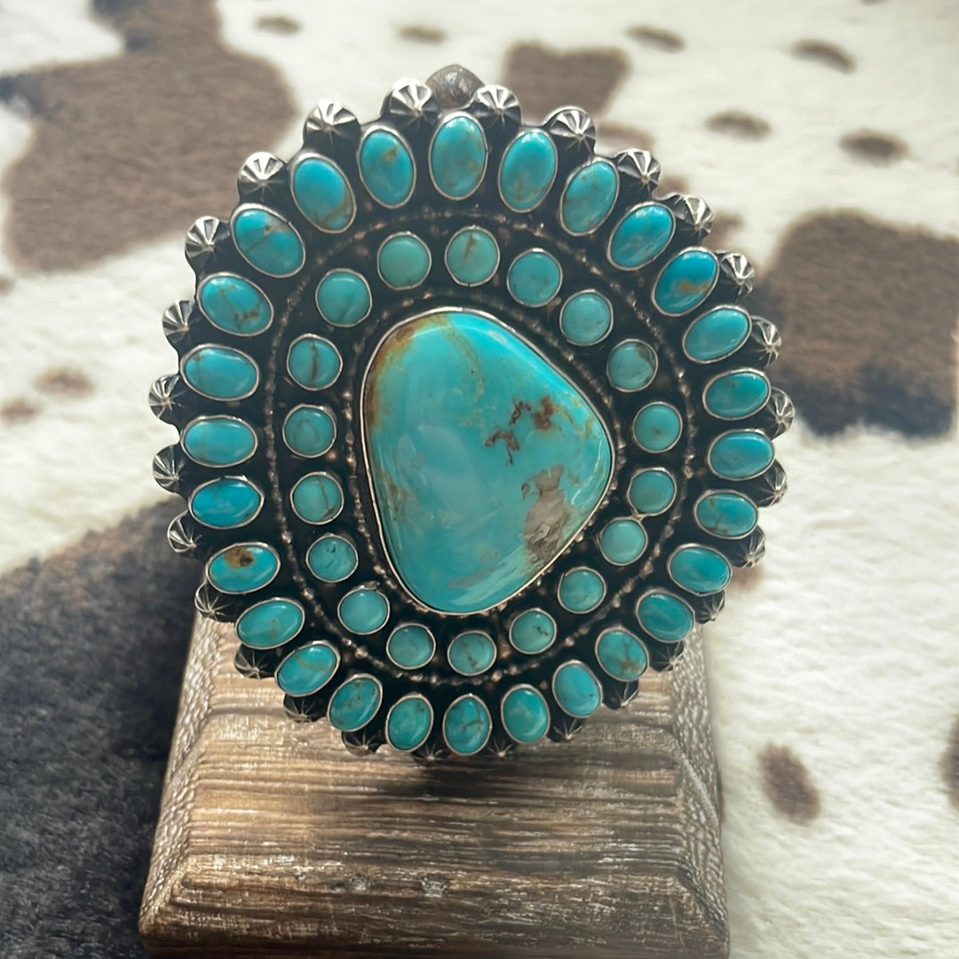 Handcrafted Sterling Silver & Turquoise Ring Size 7 Signed