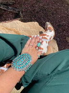 Handcrafted Sterling Silver & Turquoise Statement Cuff Bracelet Signed /