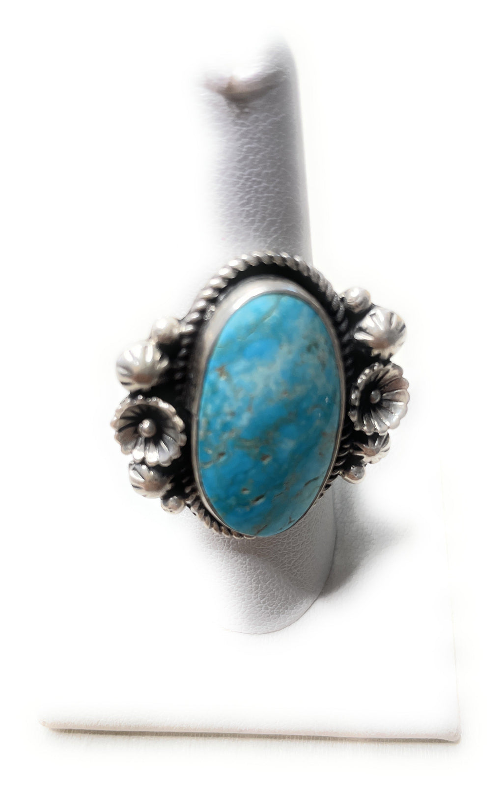 Old Pawn Handcrafted Sterling Silver & Turquoise Ring Size 9