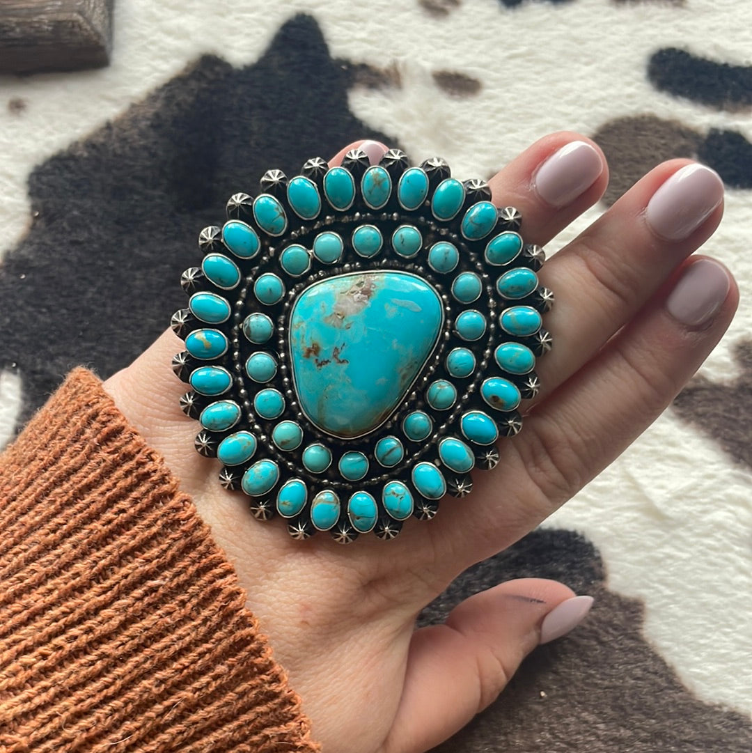 Handcrafted Sterling Silver & Turquoise Ring Size 7 Signed