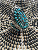 Handcrafted Sterling Silver & Turquoise Statement Cuff Bracelet Signed /