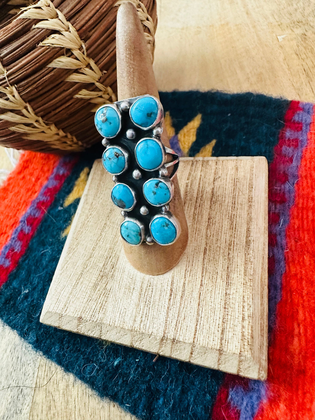 Handcrafted Sterling Silver & Kingman Turquoise Ring Signed