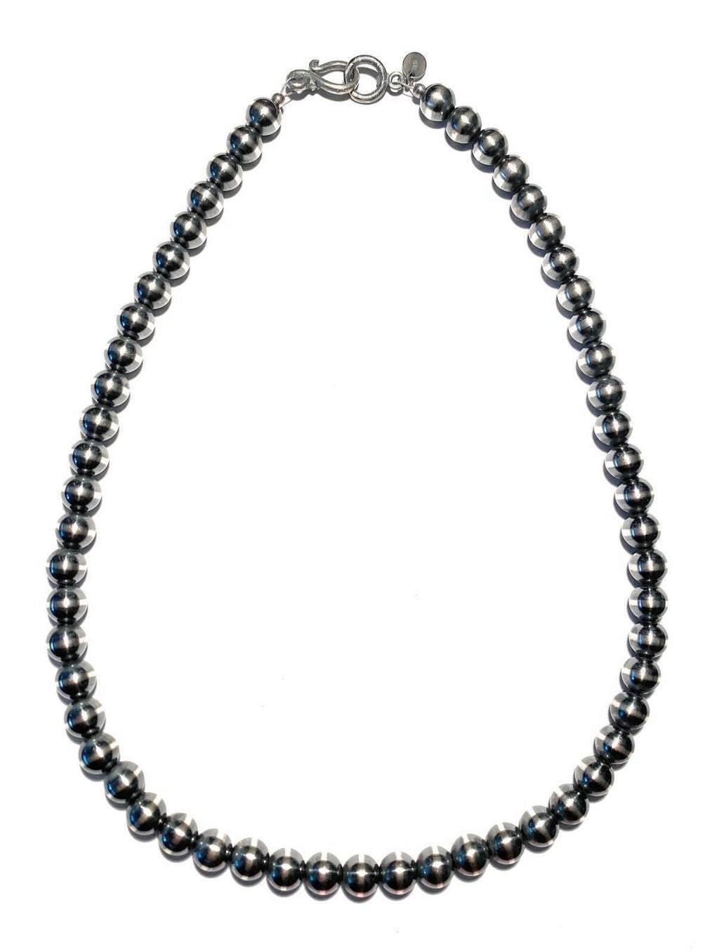 Handcrafted 8mm Sterling Silver Pearl Style Beaded Necklace