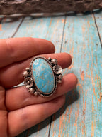 Old Pawn Handcrafted Sterling Silver & Turquoise Ring Size 9